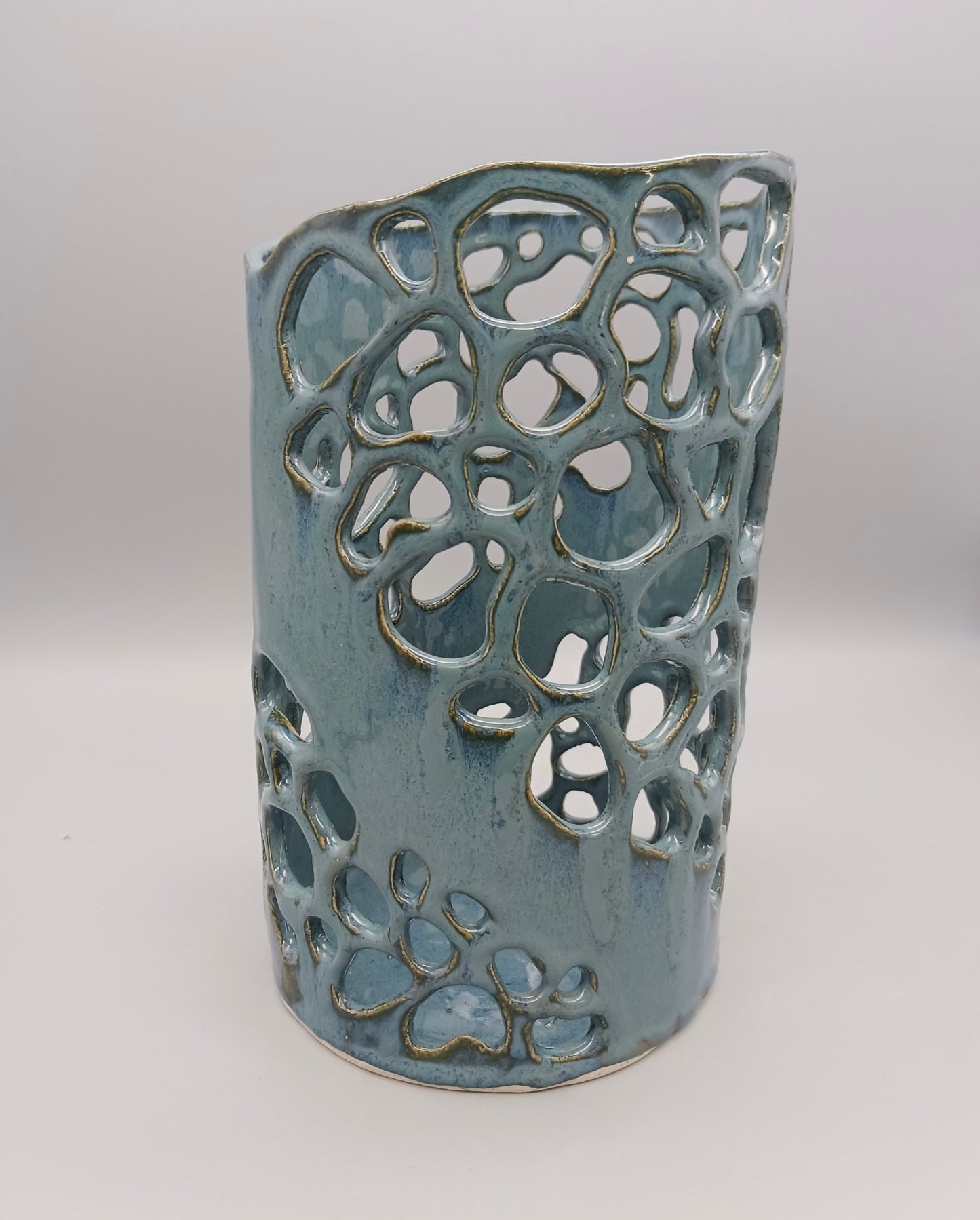 Peggy Shifflett-Blue Holey Vase