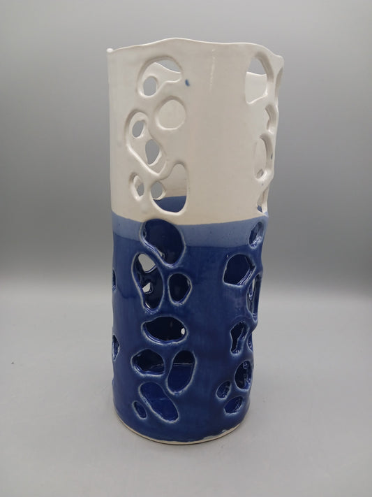 Peggy Shifflett-Blue & White Holey Vase