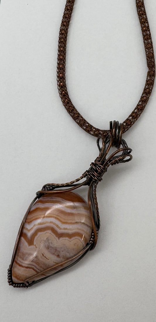 Reyne Bucholz-Rhodochrosite Wrapped In Copper Necklace