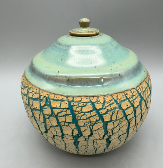 Wendy Jensen -Round Turquoise Crackle Pot