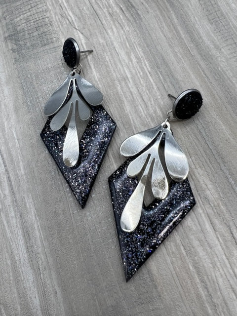 Julie Seder -Glitter Silver Dangle Earrings