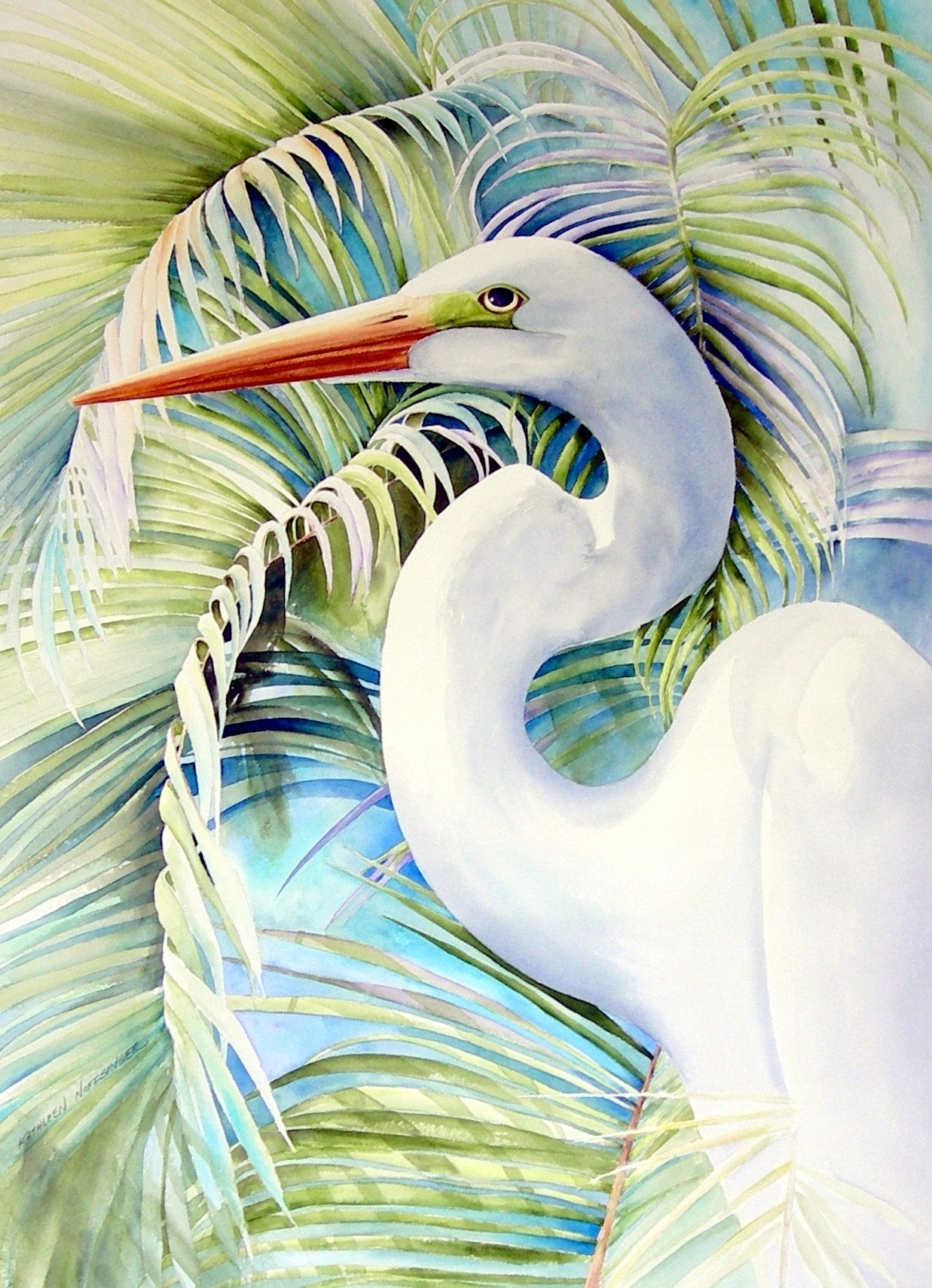 Kathleen Noffsinger - Palms, Great Egret Giclee