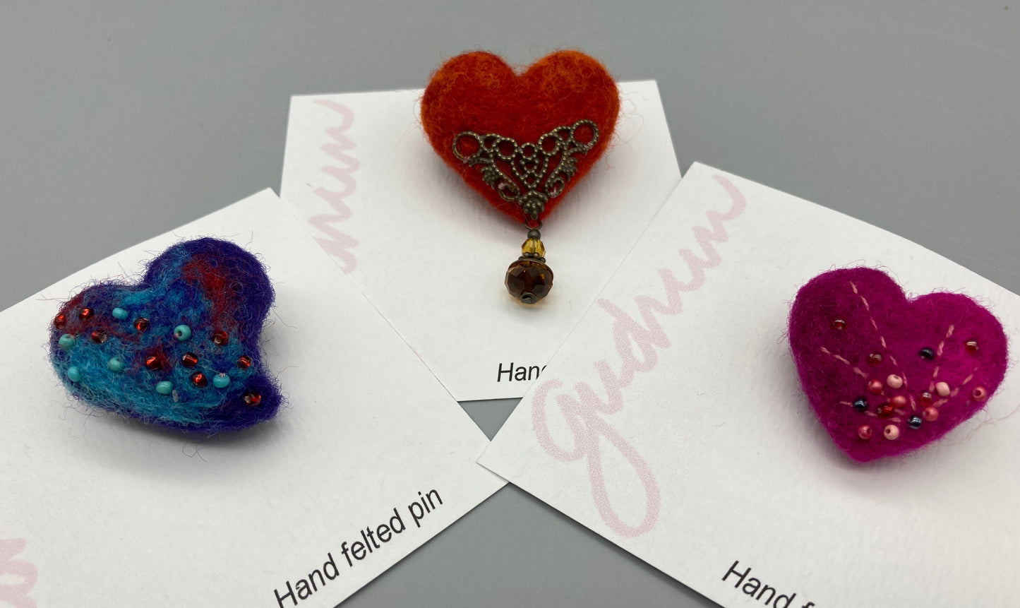 Gudrun Kiel-Bullock- Felted Heart Pins